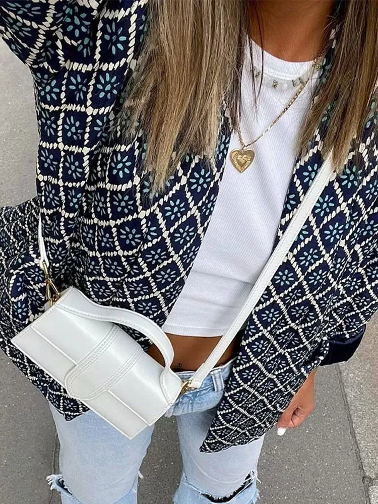 Autumn Printed Quilted CardiganCoat For Women Fashion Long Sleeve Open Front Cotton Jackets Casual Vintage New Street Outerwear