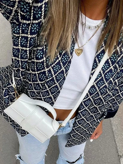 Autumn Printed Quilted CardiganCoat For Women Fashion Long Sleeve Open Front Cotton Jackets Casual Vintage New Street Outerwear