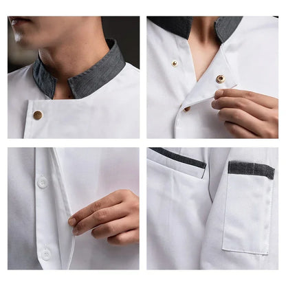Long Sleeve Chef's Costume Hotel Kitchen Cook Jacket Restaurant Men's Cooking Uniform Bakery White Shirt Bar Waiter Workwear