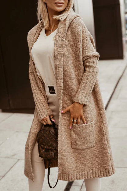 2023 Autumn and Winter New Sweater Cardigan Lapel Hooded Long Letter Wool Loose Knit Coat Women Cardigan