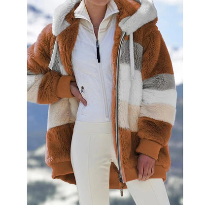 Winter Coat Woman Down Jacket 2023 Hooded Zipper Ladies Jacket Spliced Stitch Cashmere Women Jacket Stitching Plaid Ladies Coats