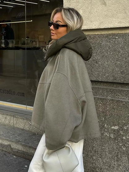 Women Fashion Solid Hooded Short Jacket Causal Long Sleeves Zipper Female Coat 2023 Autumn Winter Ladies Warm Commute Outwear