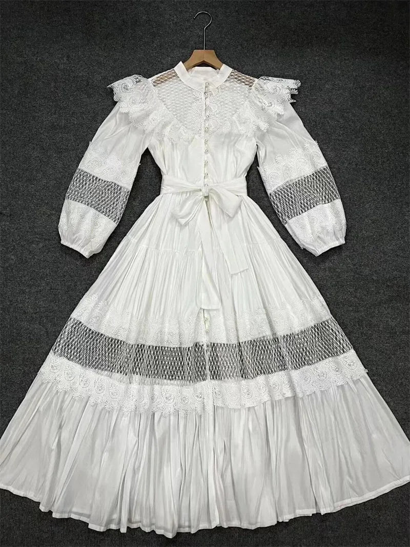 2023 New In Spring/Autumn Lace Long Women Evening Dress Hollow Embroidery Formal Party Dress Prom Dress Puff Sleeve Niche Design