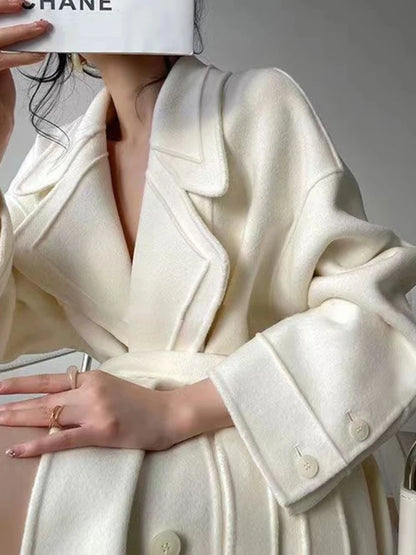 Fashion New Women Elegant Casual Woolen Coat Vintage Loose Solid Chic Fall Winter Outerwear Overcoat Female Clothes Warm Cloak
