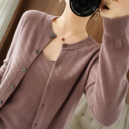 Women's O-Neck Long Sleeve Sweater, Basic Style Coats, Female Cardigan Jacket,Wool Knitted Jumper Clothing, Autumn, Hot Sale
