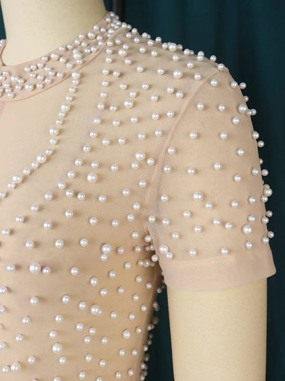 Plus Size Beading Jumpsuit Female Sheer Patchwork Cloth Women One Piece Outfit Wide Leg Pant 2023 Summer Autumn Elegant Jumpsuit