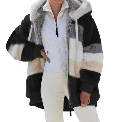Winter Coat Woman Down Jacket 2023 Hooded Zipper Ladies Jacket Spliced Stitch Cashmere Women Jacket Stitching Plaid Ladies Coats