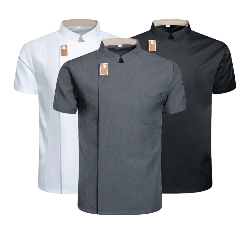 Chef Restaurant Jacket for Men Women Short Sleeve Bakery Waiter Uniform Cook Coat