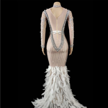 New Shiny Rhinestone Feather Wedding Dress Birthday Party Luxury Evening Dress Photography Photography Clothing prom dresses