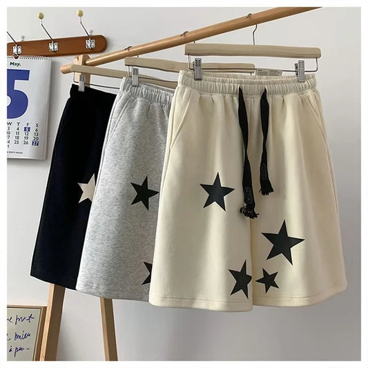 Shorts Star Print Cotton Joggers For Women Summer Shorts High Waist Wide Leg Sweatpants Harajuku y2k Sport Running Loose Shorts