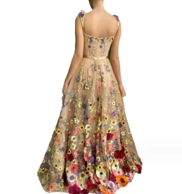 Elegant Dresses for Women  Summer Fashion 3D Flower Fashion Embroidery Flower Wrap Hip Sexy Party Long Dress