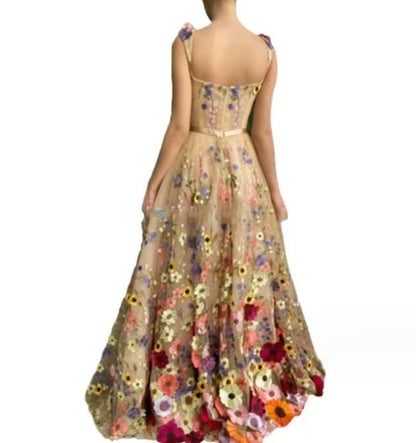 Elegant Dresses for Women  Summer Fashion 3D Flower Fashion Embroidery Flower Wrap Hip Sexy Party Long Dress