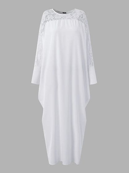 VONDA Plus Size Women Maxi Dress Summer Sundress Long Sleeve White Lace Robe Female Holiday Patchwork Casual Long Vestido