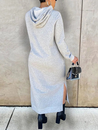 LW Plus Size Women's Hooded Regular Collar Side Split Sweat Solid Color Autumn Casual Long Sleeve Dress