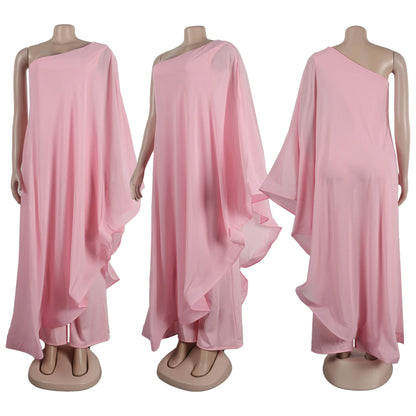 Plus Size Elegant Ruffles Hem Women Jumpsuit Autumn One Shoulder Long Sleeve Wide Leg Pants One Piece Party Club Playsuits 2023