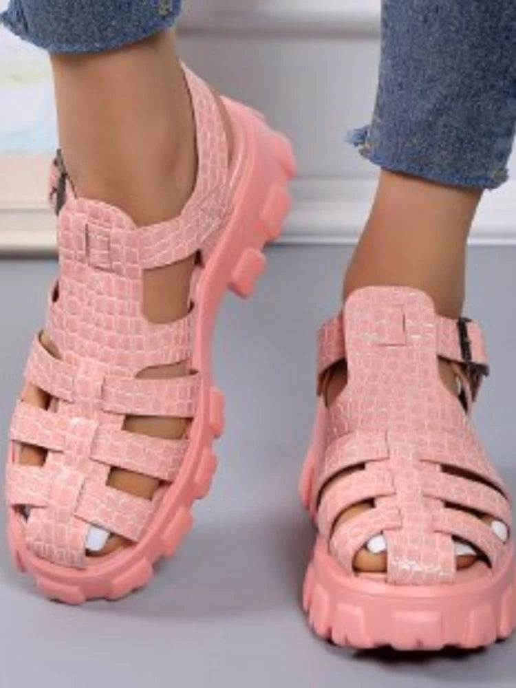 2023 New Thick Sole Sandals Women Wrap Toe Hollow Outs Roman Sandalias Women Casual Beach Shoes Summer Platform Sandals Woman