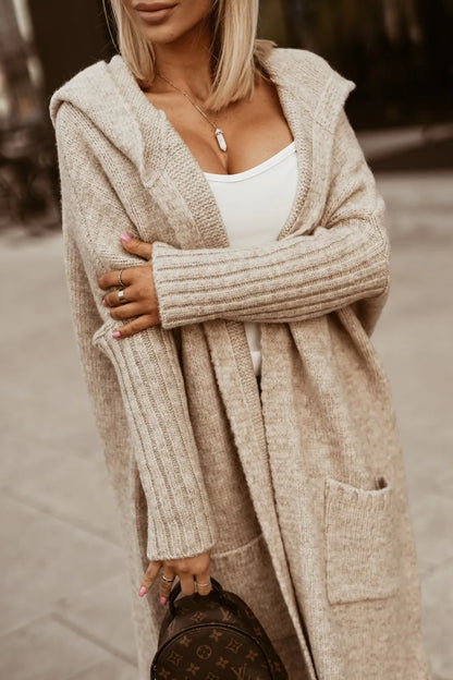 2023 Autumn and Winter New Sweater Cardigan Lapel Hooded Long Letter Wool Loose Knit Coat Women Cardigan