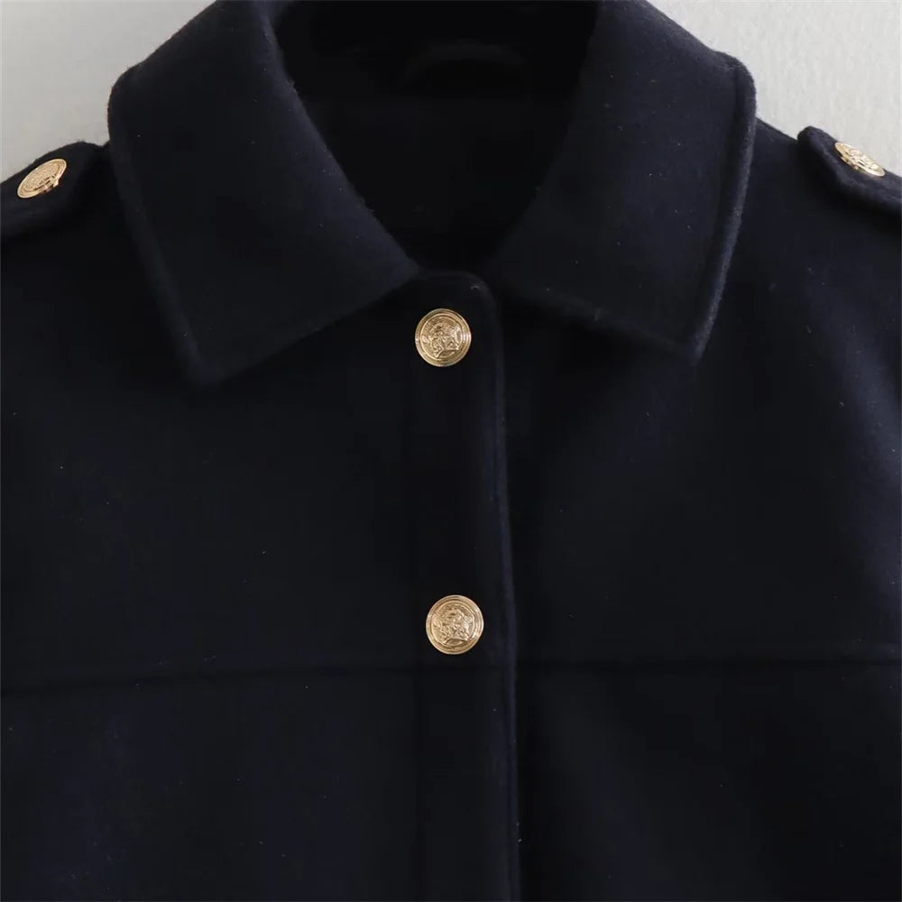 UNIZERA 2023 Autumn/Winter New Product Women's New Fashion Casual Gold Buckle Soft Polo Jacket Coat
