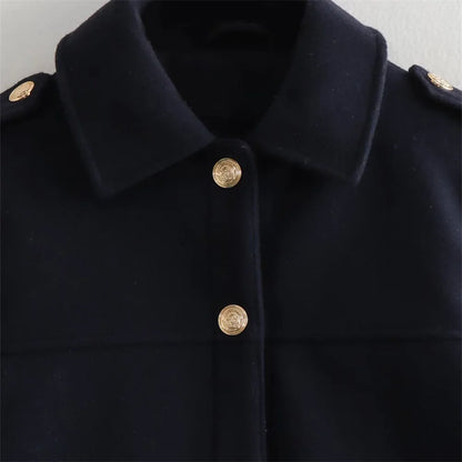 UNIZERA 2023 Autumn/Winter New Product Women's New Fashion Casual Gold Buckle Soft Polo Jacket Coat