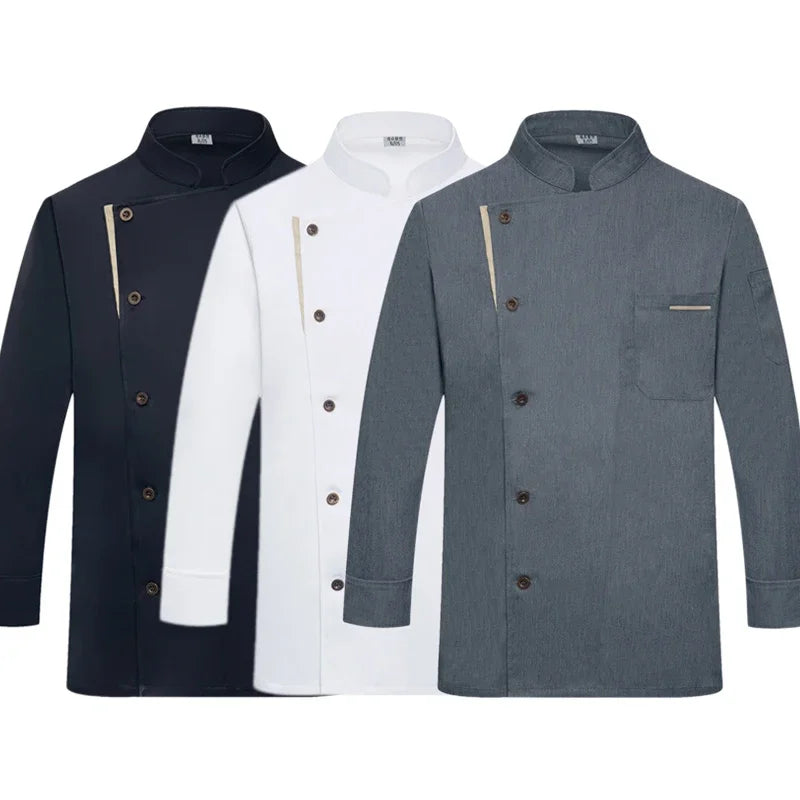 Chef Jacket Long Sleeve Men Women Restaurant Kitchen Cook Coat Waiter Uniform