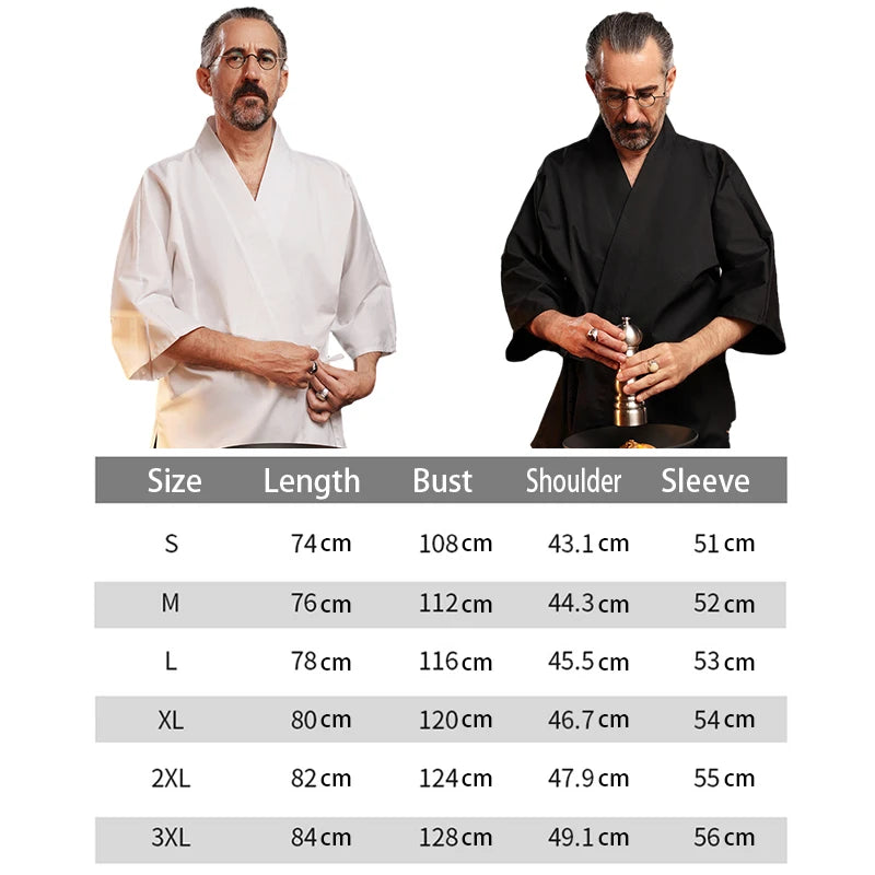 Black/White Japanese Chef Uniform Tops Kimono Izakaya Sushi Kitchen Cooking Waiter Work Wear Korean Restaurant Chef Clothes