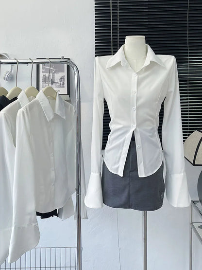 Black Bell Sleeve Top Vintage Blouses Corset White Shirt Women Long Sleeve Gothic Lolita Flared Korean Style Sexy Blouse