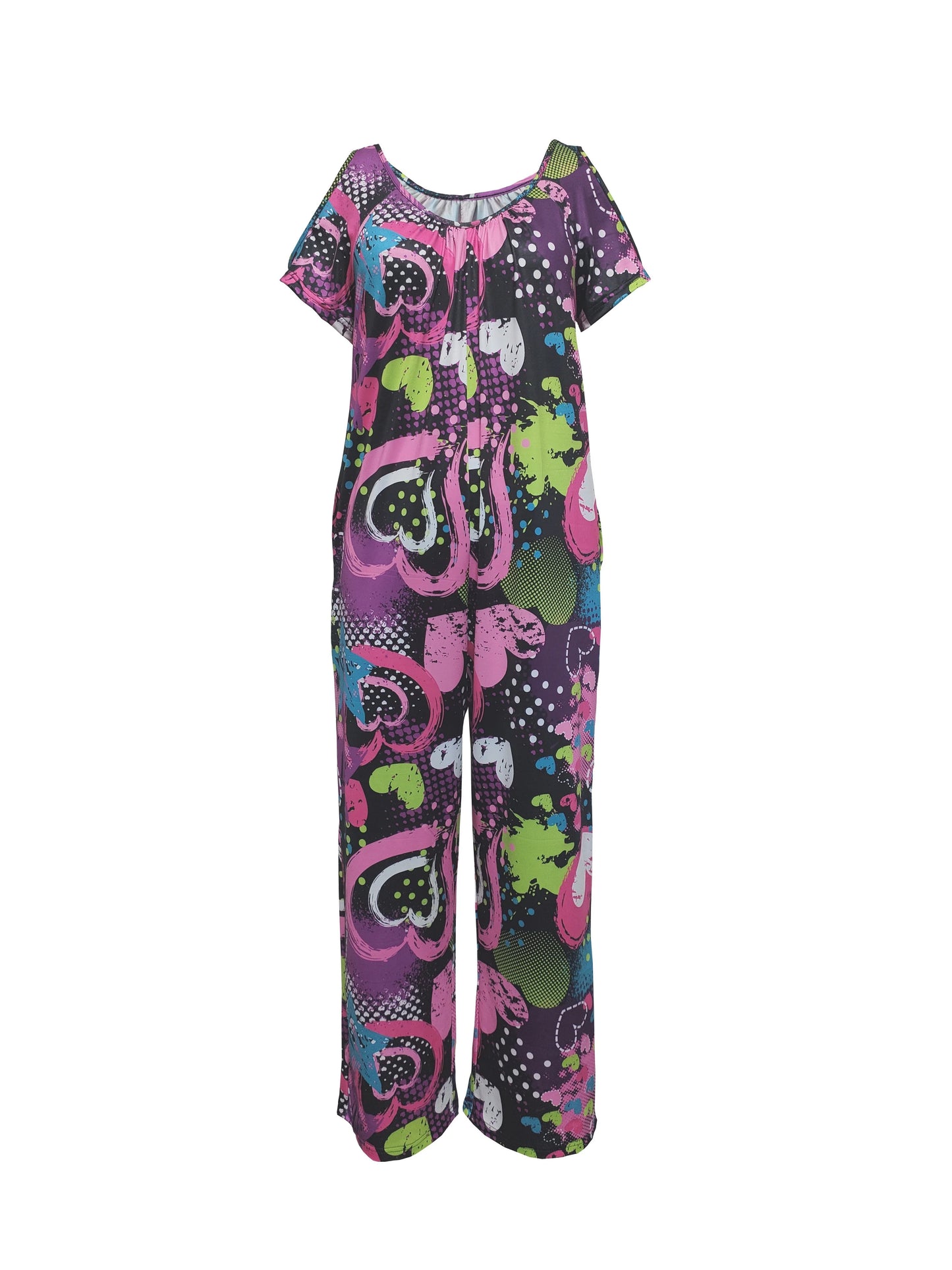 2024 AliExpress Europe and America cross-border Plus Size women's summer new camisole printed V-neck jumpsuit