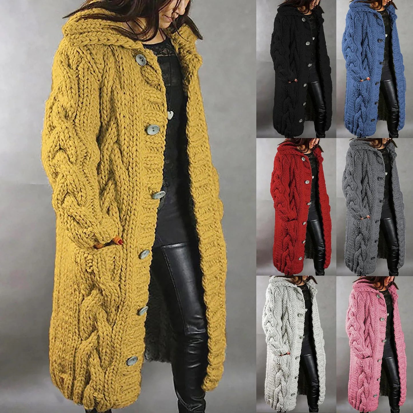 2024 Knitted Cardigan For Women Autumn Winter Women'S Sweater Loose Double Pocket Oversized Casual Long Streetwear Outerwear