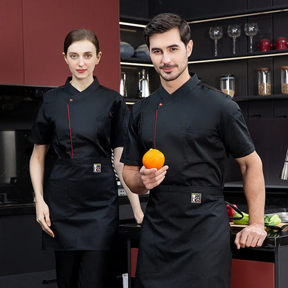black chef uniform Chef Jacket Short Sleeve Cook Coat Chef T-shirt Baker Work Uniform Waiter Restaurant Hotel Clothes women Logo