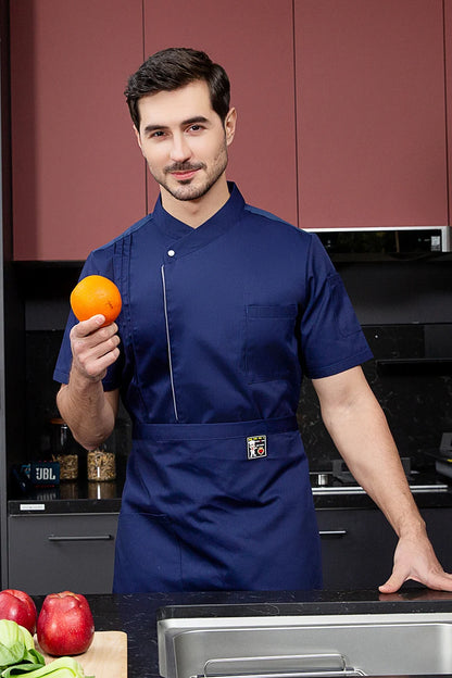 black chef uniform Chef Jacket Short Sleeve Cook Coat Chef T-shirt Baker Work Uniform Waiter Restaurant Hotel Clothes women Logo