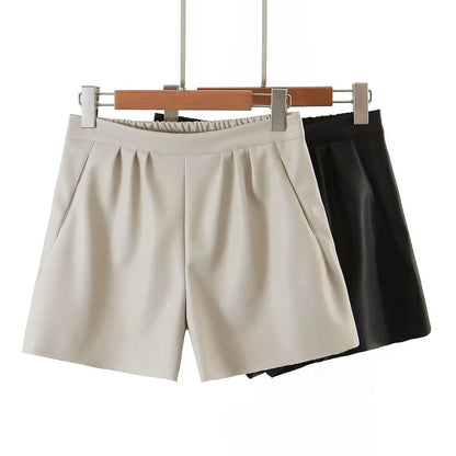 Fashion Elastic Waist PU Wide Leg Shorts Plus Size Women Clothing Good Quality Autumn Winter  Stylish A-Line Leather Bootcut