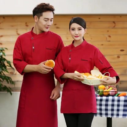C693 Chef's Work Clothes Hotel Kitchen Work Uniforms Western Restaurant Back Chef's Clothes Long Sleeves Plus Size Waiter Coat
