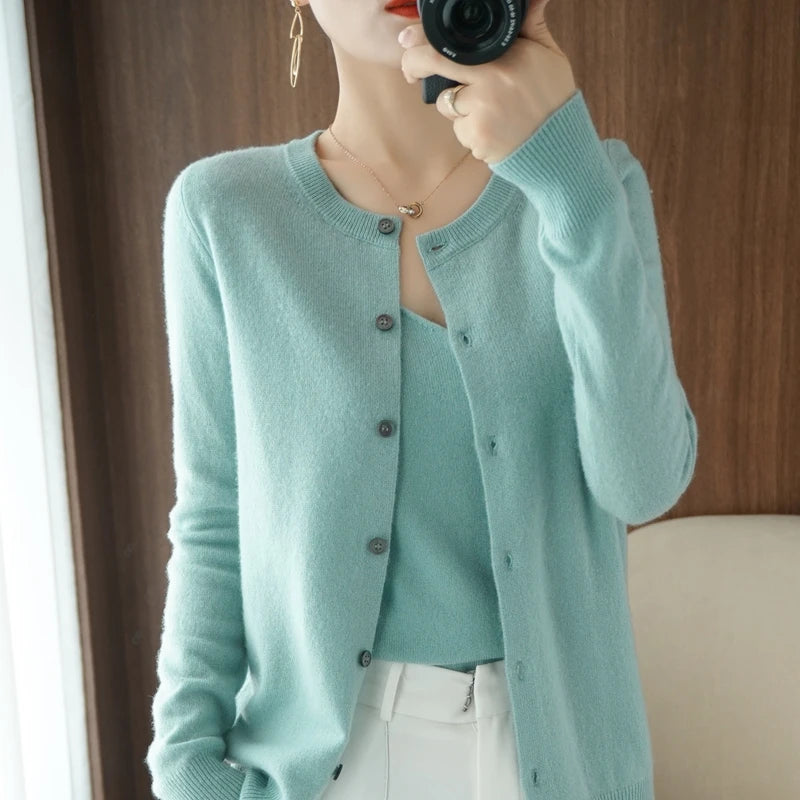 Women's O-Neck Long Sleeve Sweater, Basic Style Coats, Female Cardigan Jacket,Wool Knitted Jumper Clothing, Autumn, Hot Sale