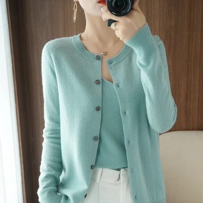 Women's O-Neck Long Sleeve Sweater, Basic Style Coats, Female Cardigan Jacket,Wool Knitted Jumper Clothing, Autumn, Hot Sale