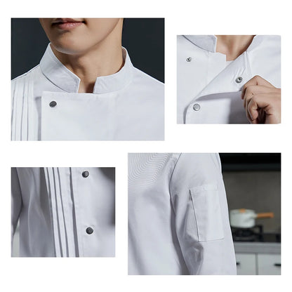 White Chef Uniform Hotel Kitchen Jacket Pastry Cooking Clothing Restaurant Cook Coat Baker Bakery Cafe Waiter Working Shirt