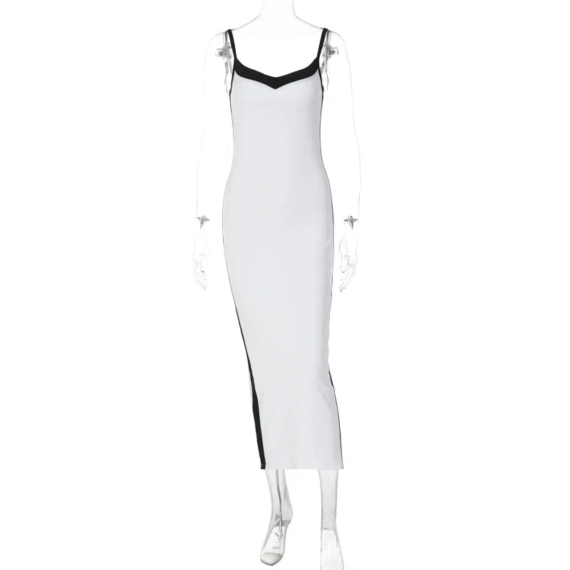 Maxi Dress Women White V Neck Sleeveless Slip Slit Sexy Long Dress Bodycon Slim Party Festival Y2K Outfit Mujer Party Dresses