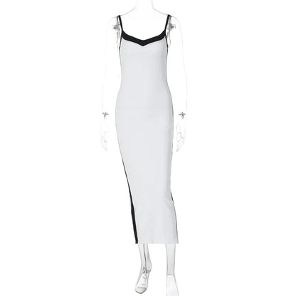 Maxi Dress Women White V Neck Sleeveless Slip Slit Sexy Long Dress Bodycon Slim Party Festival Y2K Outfit Mujer Party Dresses