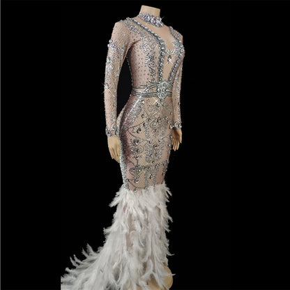 New Shiny Rhinestone Feather Wedding Dress Birthday Party Luxury Evening Dress Photography Photography Clothing prom dresses