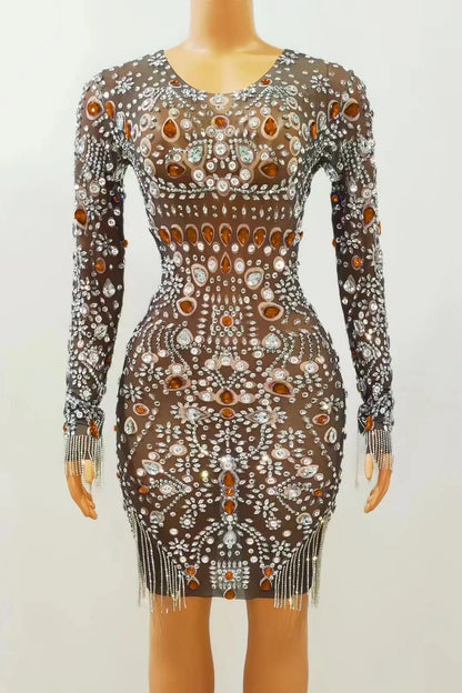 Beautiful luxury jewelry festival Skin-tight garment stretch sexy waist dress birthday party night club bar performance