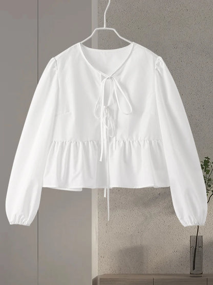 Fashion Solid Lace Up Shirts for Women Casual Long Sleeves Female Blouse 2024 Spring Summer New Office Lady Commuter Shirts