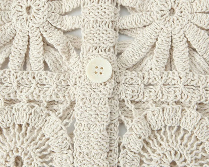 Women's new cardigan V-neck three-dimensional hollow hook flower lazy versatile single breasted long sleeved knitted sweater
