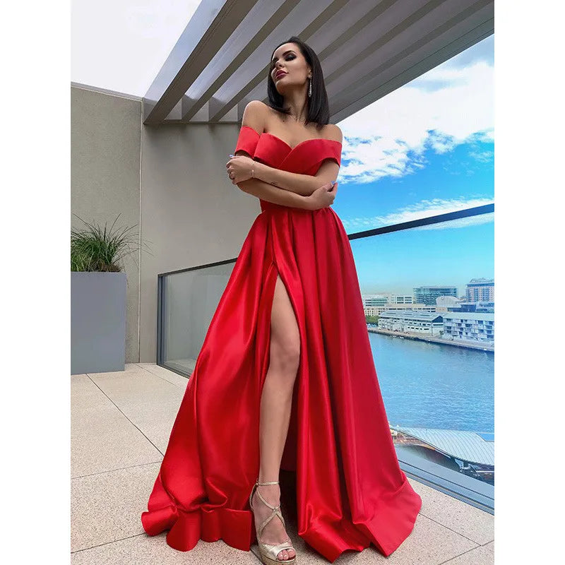 New Red Dress One Shoulder SplitySexLong Bridesmaid Dresses Sweet Memory Bride Guest Prom Graduation Vestidos Wedding Party Robe