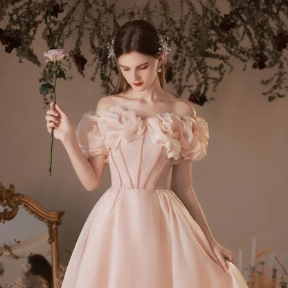 Elegant Ladies Party Dresses for Women Palace Style Off The Shoulder Sleeveless Strapless A-line Flowers Prom Dress Vestidos