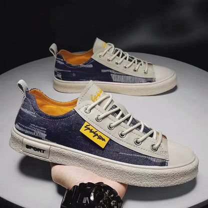 Men Lace-up Versatile Casual Shoes Comfortable Canvas Flats Board Shoe Patchwork