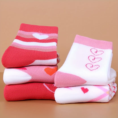 Girls' Knee-High Winter Socks 5-Pack - Cozy Thick Knit Fabric with Floral Patterns, Polyester and Spandex Blend, Hand Wash Only, Warm and Comfortable for Ages 12 and Under