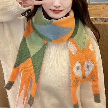 Fox Print Cozy Scarf - Stylish Womens Shawl for Autumn Winter - Soft Knit, Neck Warm, Long-lasting Casual Wear