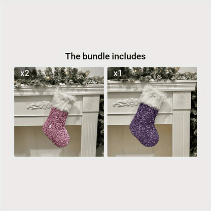 1pc Sparkling Sequin Plush Christmas Stocking - Vibrant Festive Tree Decoration, Party Supplies & Gift Bag with Luxurious Texture and Iridescent Shine