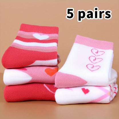Girls' Knee-High Winter Socks 5-Pack - Cozy Thick Knit Fabric with Floral Patterns, Polyester and Spandex Blend, Hand Wash Only, Warm and Comfortable for Ages 12 and Under