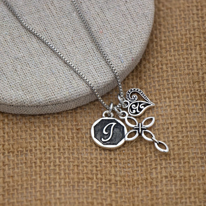 1pc Silvery Initial A-Z Square Chain Necklace For Men Women, Letter Heart Cross Pendant Necklaces, Valentine's Day Birthday Jewelry Gifts