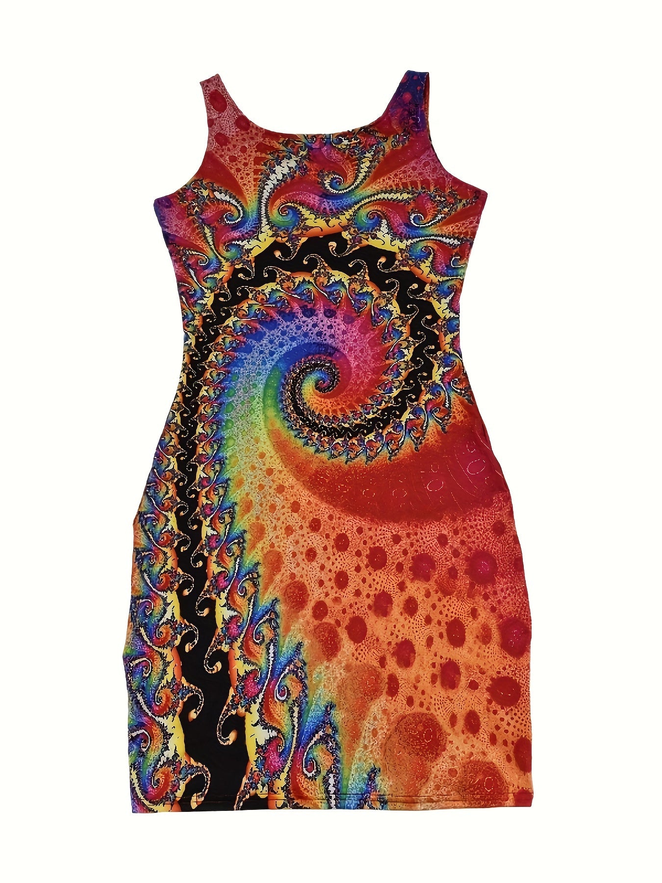 Flattering Abstract Print Sleeveless Tank Dress - Fashion-Forward Casual Style - Figure-Hugging Bodycon Fit - Perfect for Spring & Summer - Comfortable Crew Neckline - Womens Wardrobe Essential